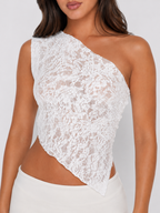 Priska - Dames One-Shoulder Top Met Kantdetails