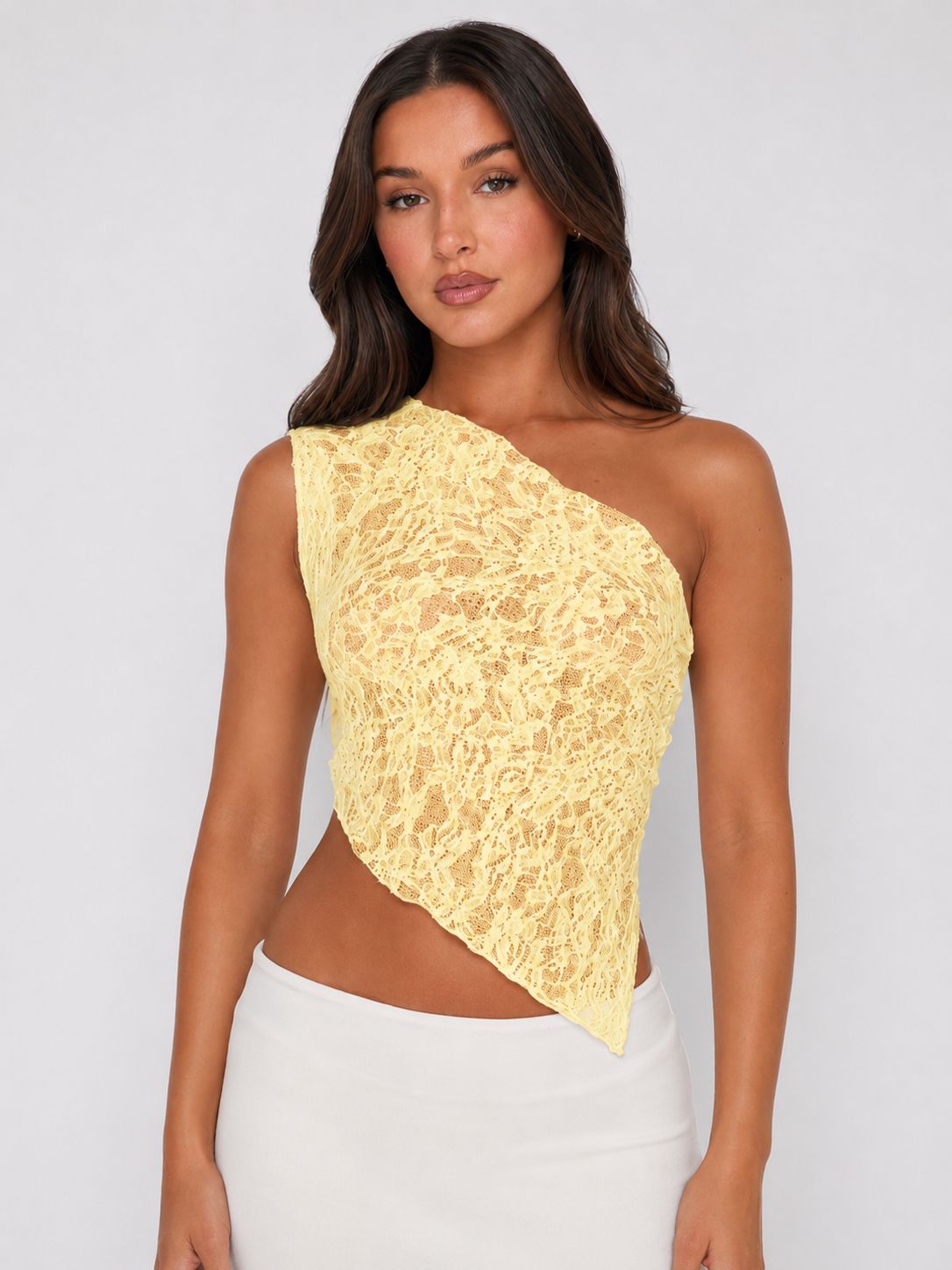 Priska - Dames One-Shoulder Top Met Kantdetails