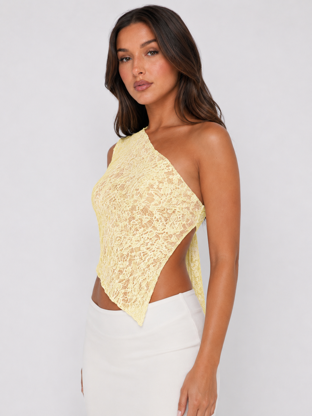 Priska - Dames One-Shoulder Top Met Kantdetails