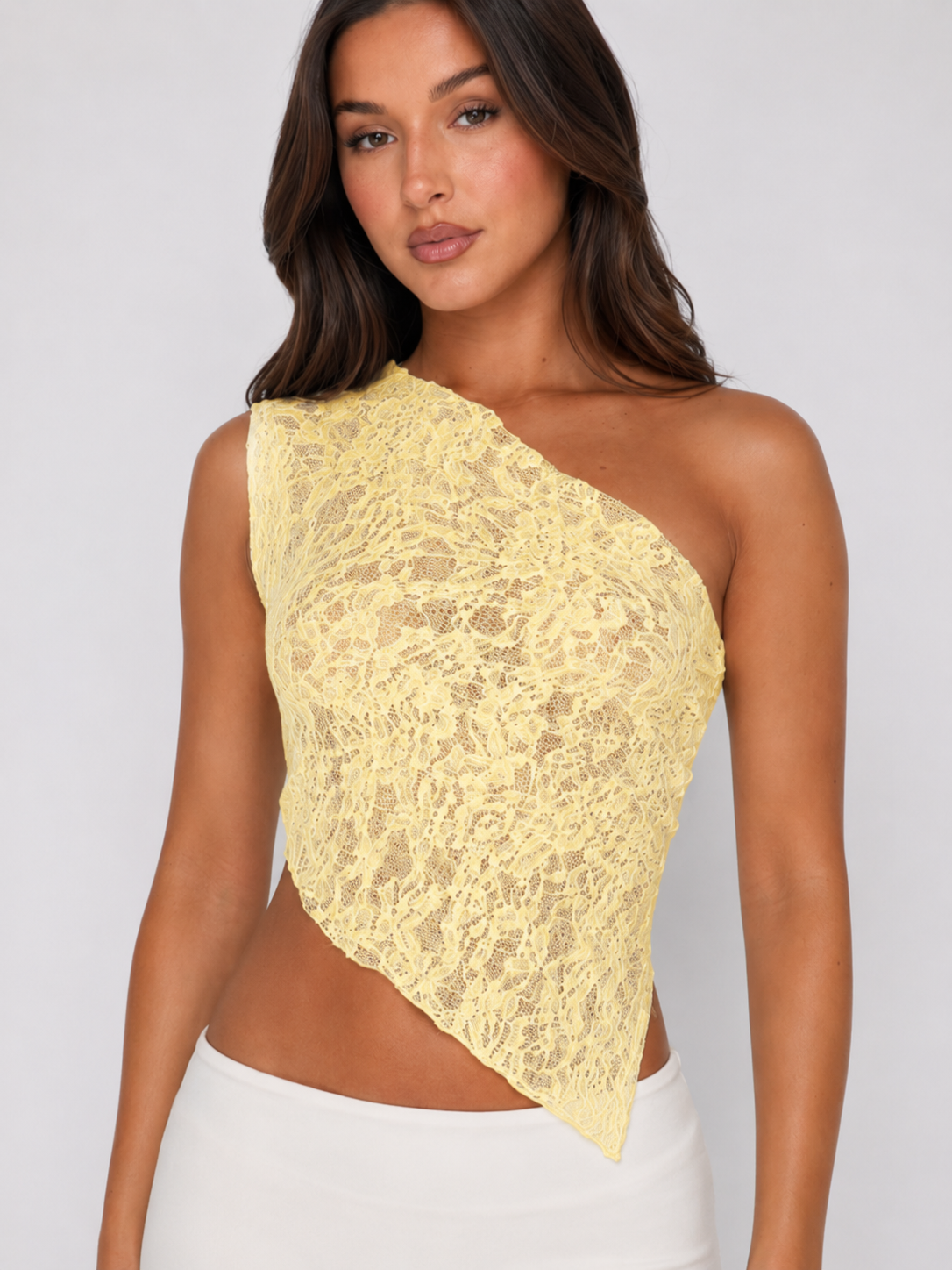 Priska - Dames One-Shoulder Top Met Kantdetails