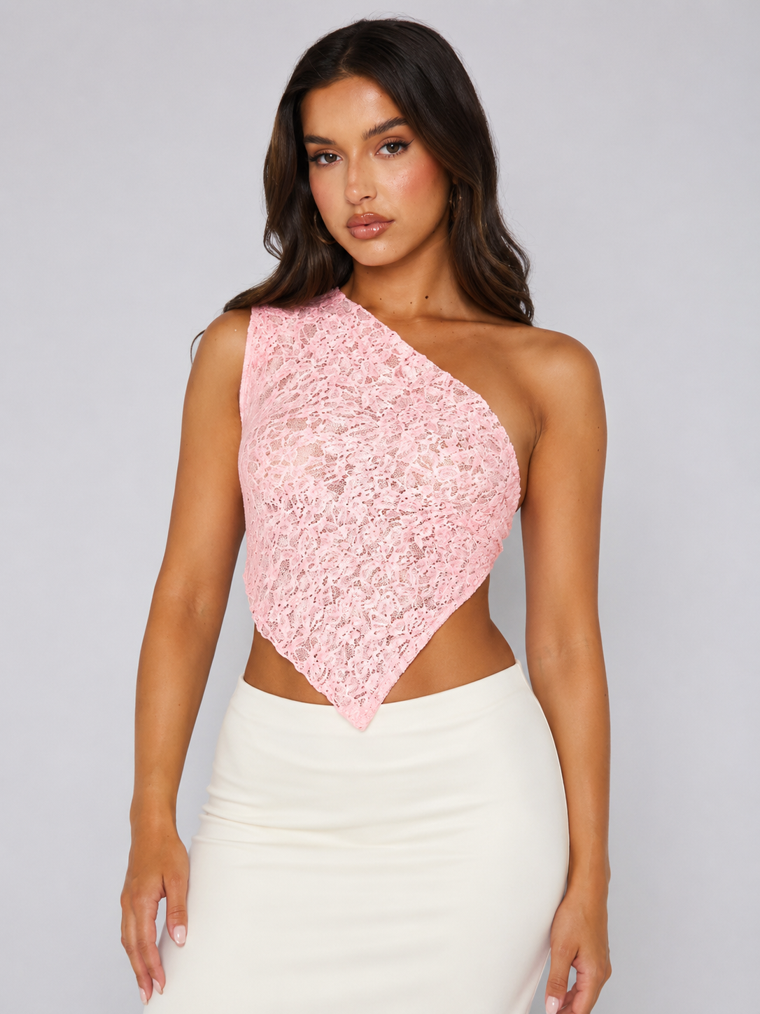 Priska - Dames One-Shoulder Top Met Kantdetails