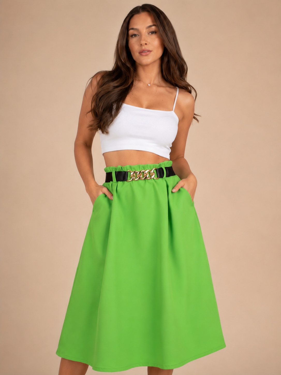Parel - Fresh Lime Dames Midi-rok Met Hoge Taille