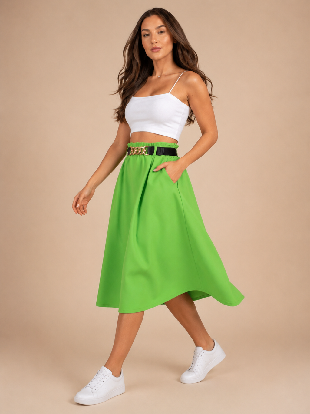 Parel - Fresh Lime Dames Midi-rok Met Hoge Taille
