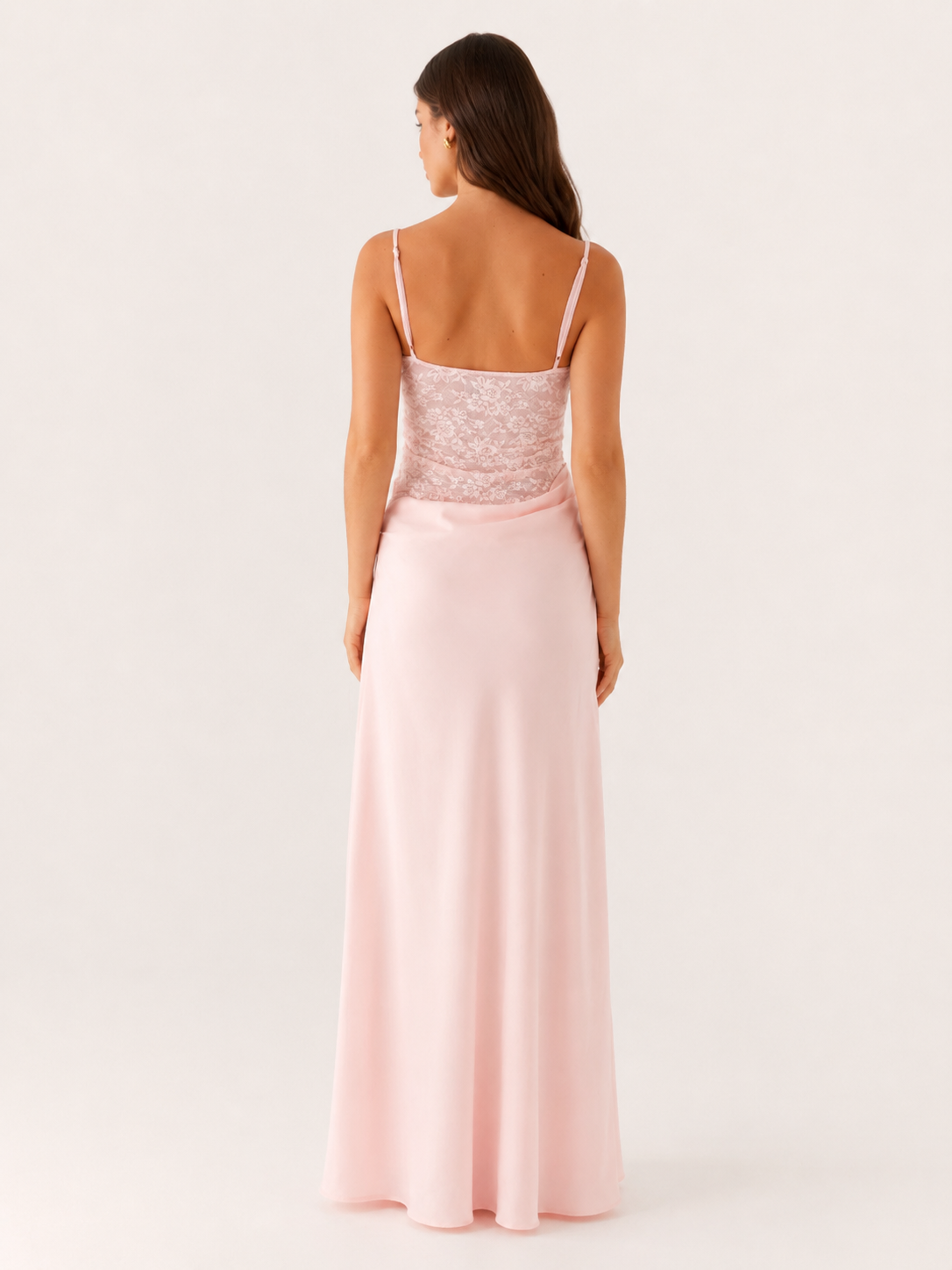 Paulien - Roze Dames Set Met Kanten Corset Top En Satijnen Maxi-rok