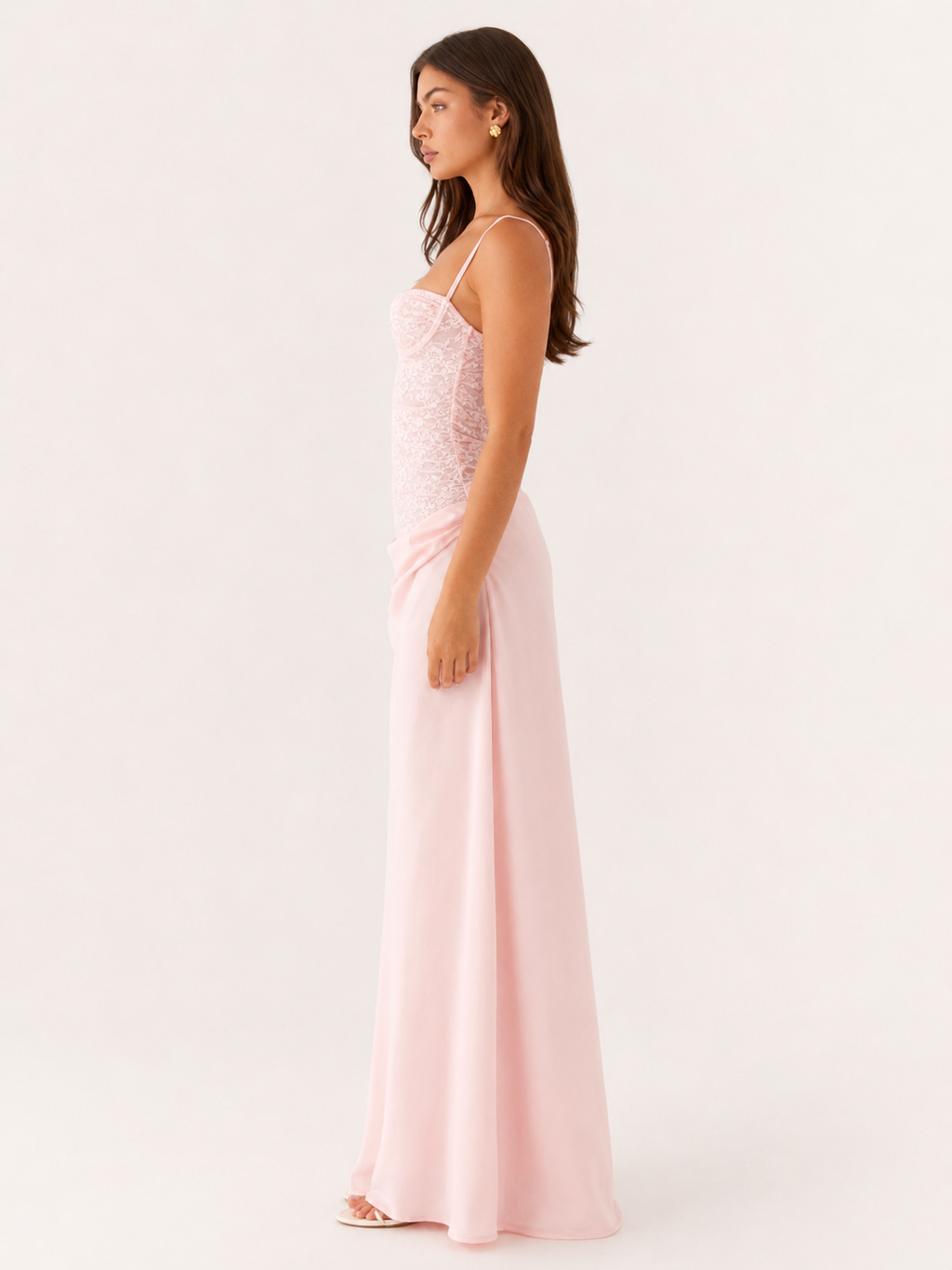 Paulien - Roze Dames Set Met Kanten Corset Top En Satijnen Maxi-rok