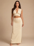 Prisca - Beige Dames Tweedelige Set Met Soepelvallende Pasvorm