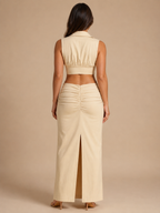 Prisca - Beige Dames Tweedelige Set Met Soepelvallende Pasvorm