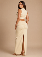 Prisca - Beige Dames Tweedelige Set Met Soepelvallende Pasvorm