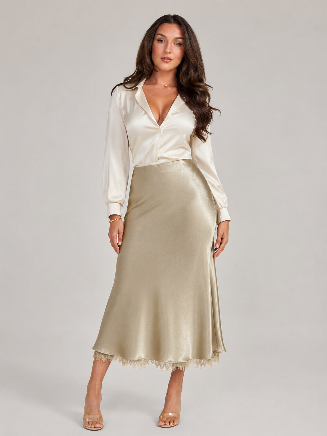 Peggy - Beige Dames Maxi-rok Met A-lijn En Elastische Taille