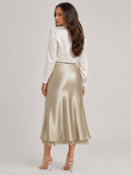 Peggy - Beige Dames Maxi-rok Met A-lijn En Elastische Taille