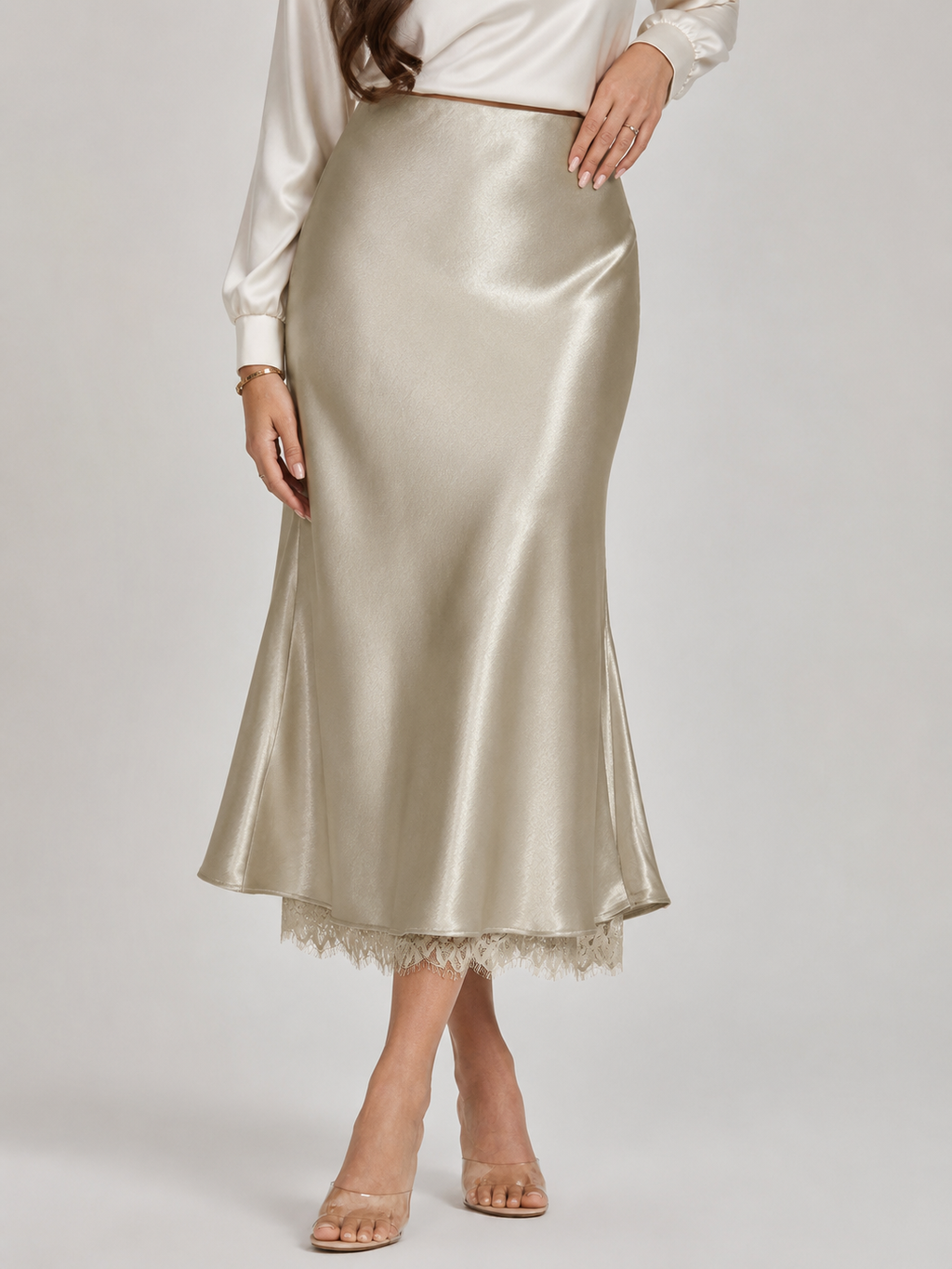 Peggy - Beige Dames Maxi-rok Met A-lijn En Elastische Taille