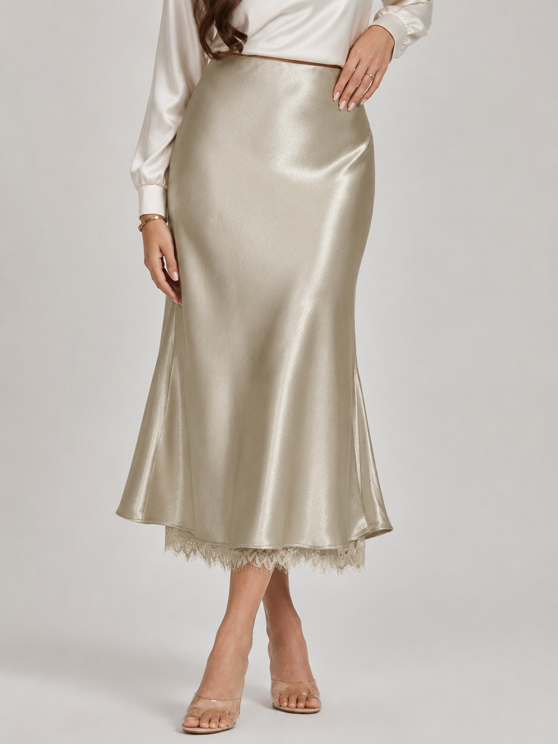 Peggy - Beige Dames Maxi-rok Met A-lijn En Elastische Taille