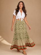 Pomeline - Meerkleurige Dames Maxi-rok Met Mediterrane Print