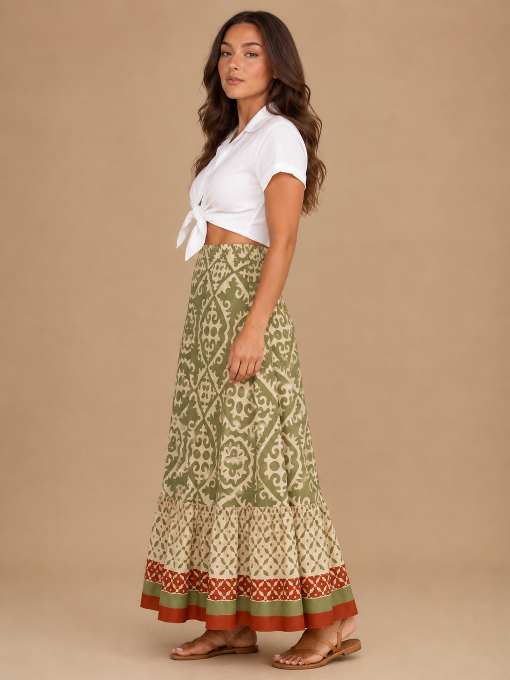 Pomeline - Meerkleurige Dames Maxi-rok Met Mediterrane Print