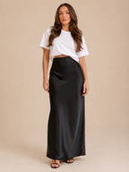 Priya - Satijnen Dames Maxi-rok Met Hoge Taille