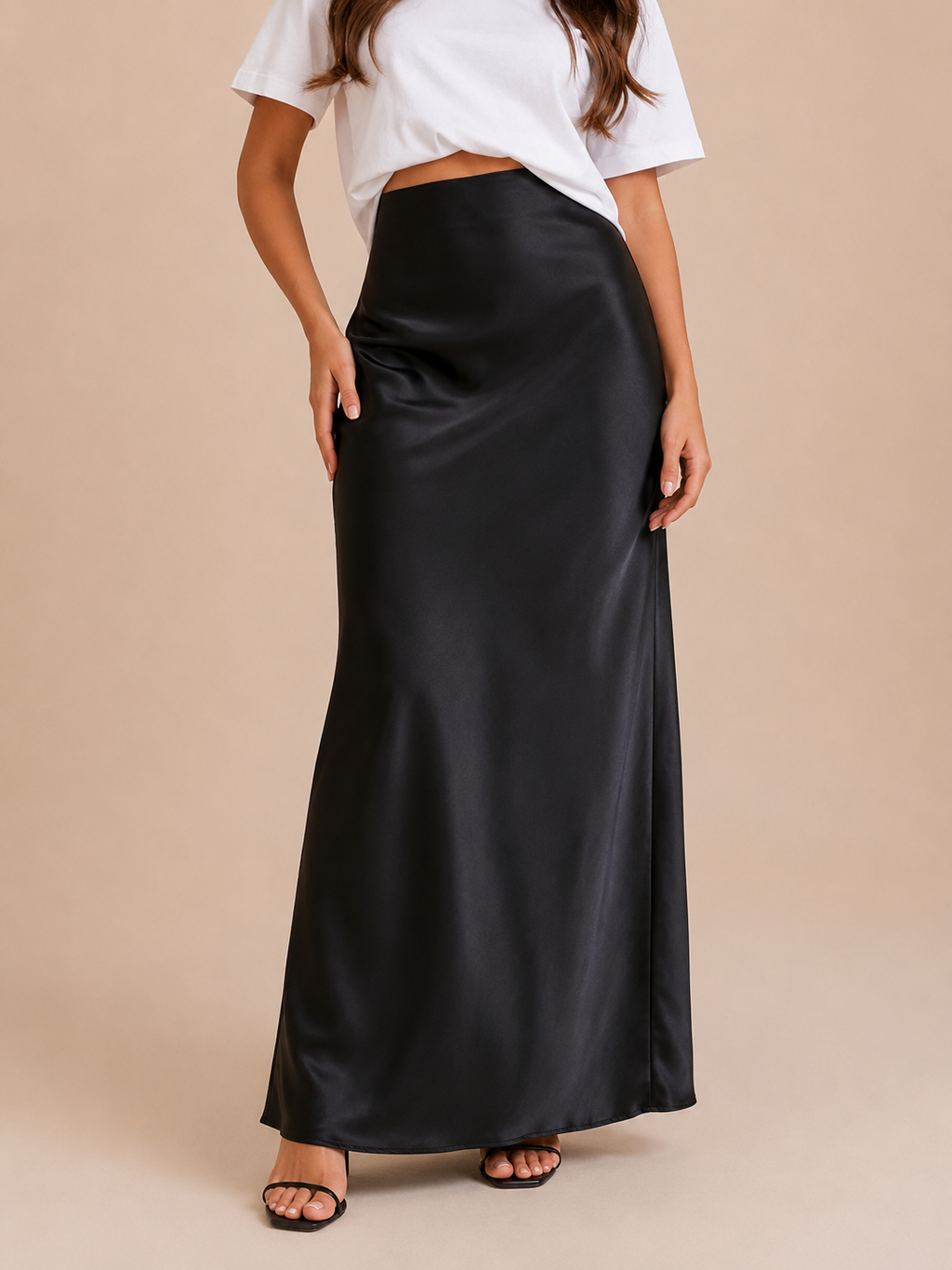 Priya - Satijnen Dames Maxi-rok Met Hoge Taille