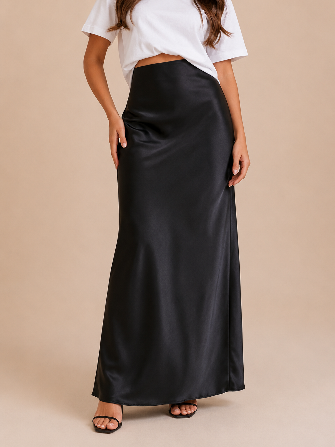 Priya - Satijnen Dames Maxi-rok Met Hoge Taille