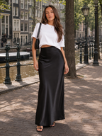 Priya - Satijnen Dames Maxi-rok Met Hoge Taille