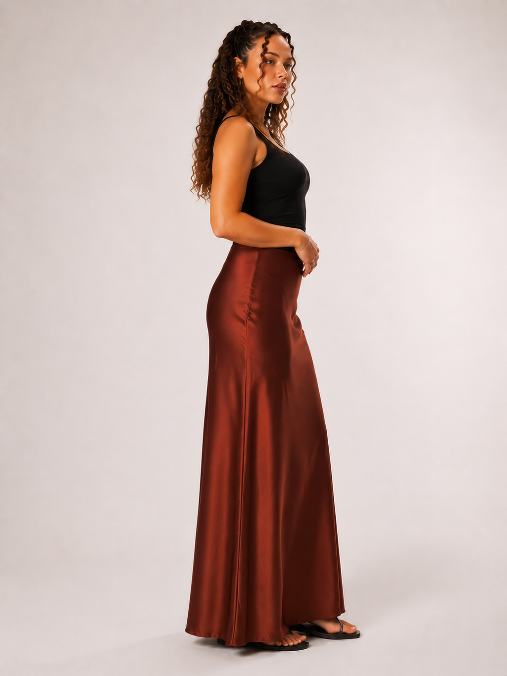 Priya - Satijnen Dames Maxi-rok Met Hoge Taille