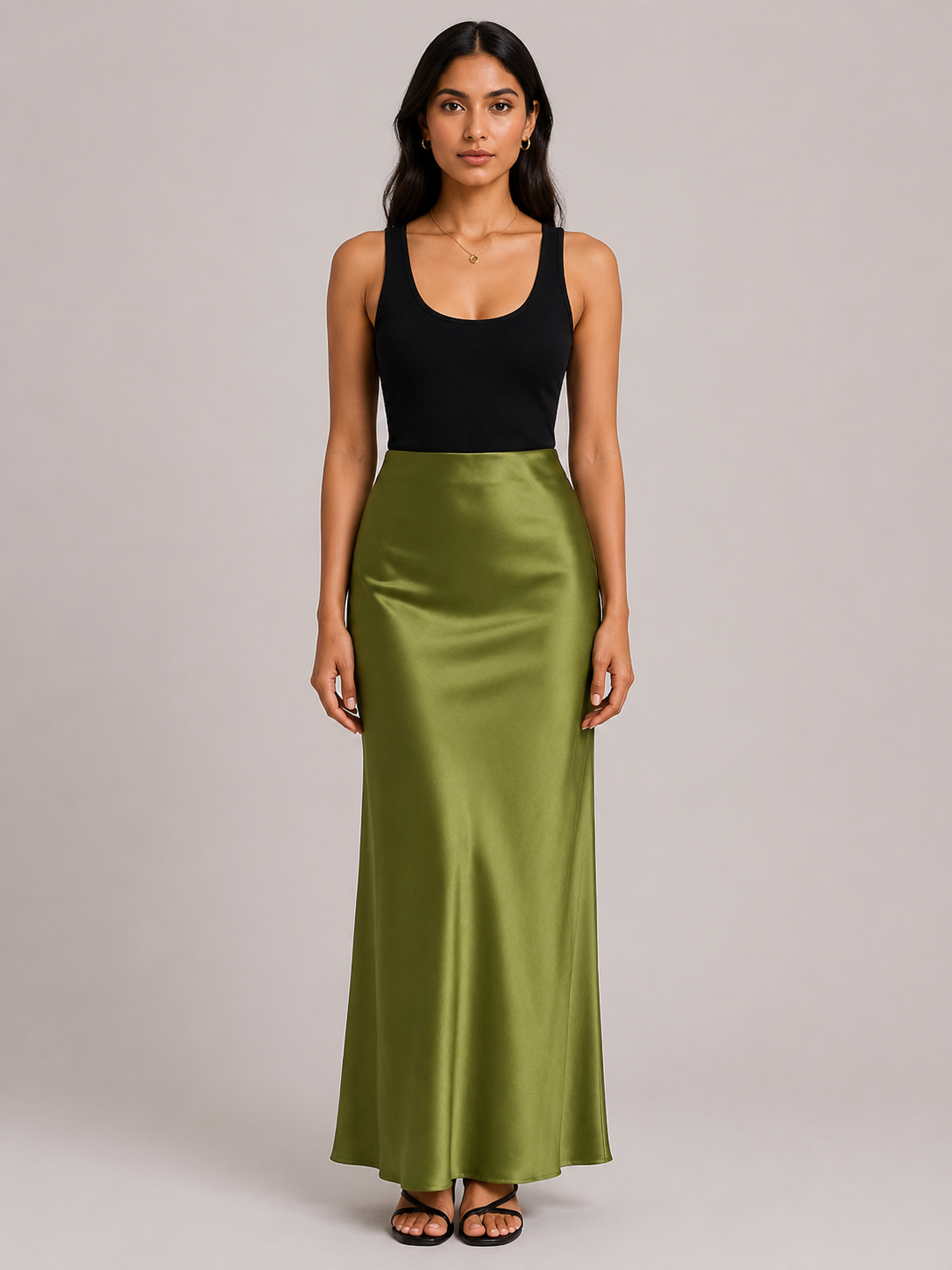 Priya - Satijnen Dames Maxi-rok Met Hoge Taille