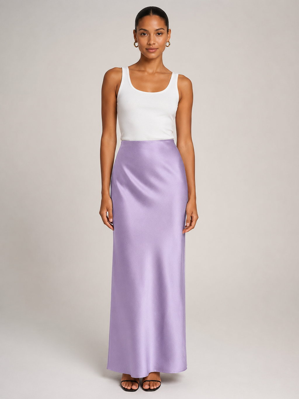 Priya - Paarse Satijnen Dames Maxi-rok Met Hoge Taille
