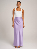 Priya - Paarse Satijnen Dames Maxi-rok Met Hoge Taille