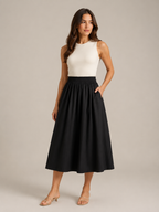 Polina - Dames Midi-rok Met Hoge Taille En Plooien