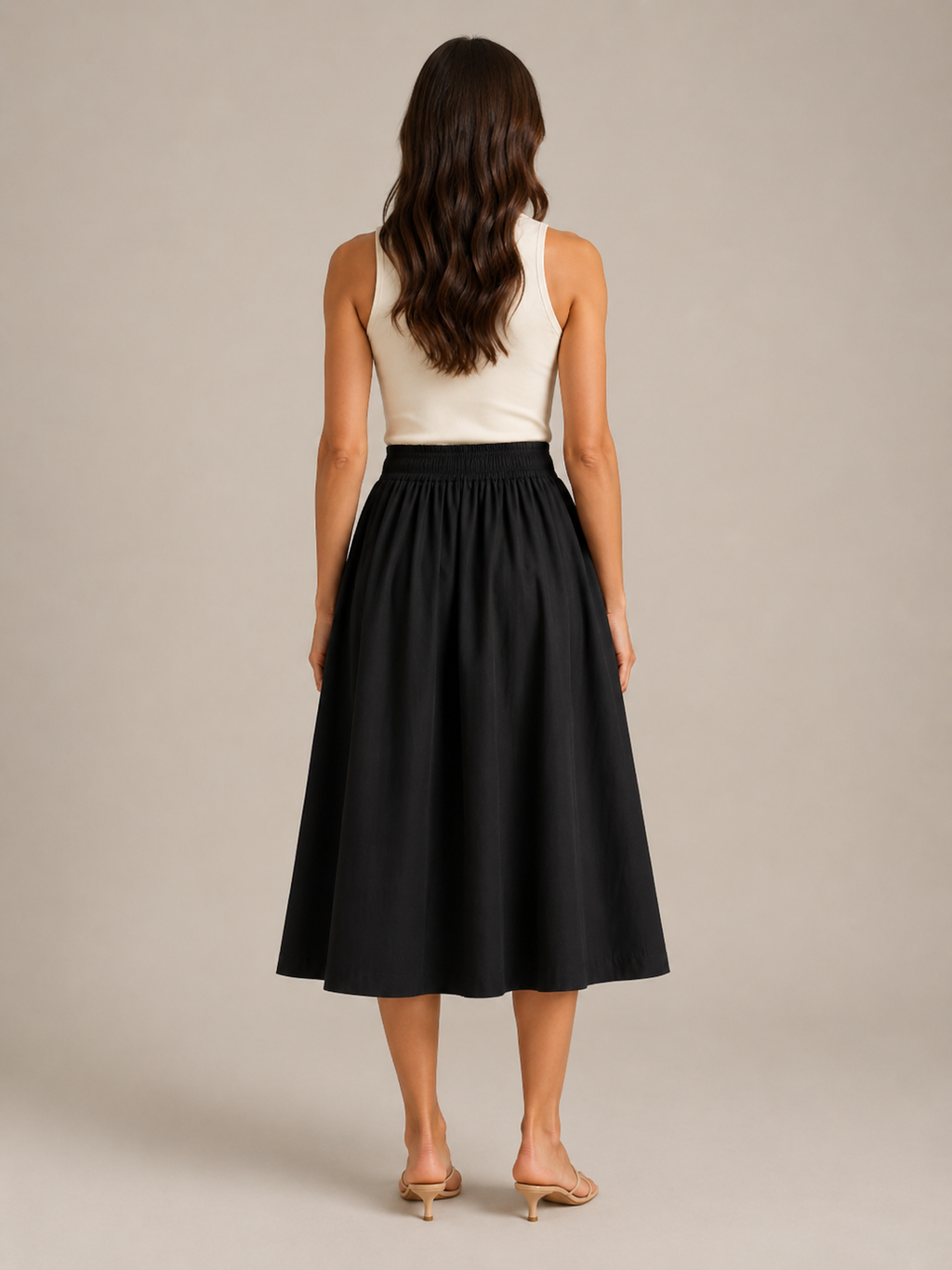 Polina - Dames Midi-rok Met Hoge Taille En Plooien