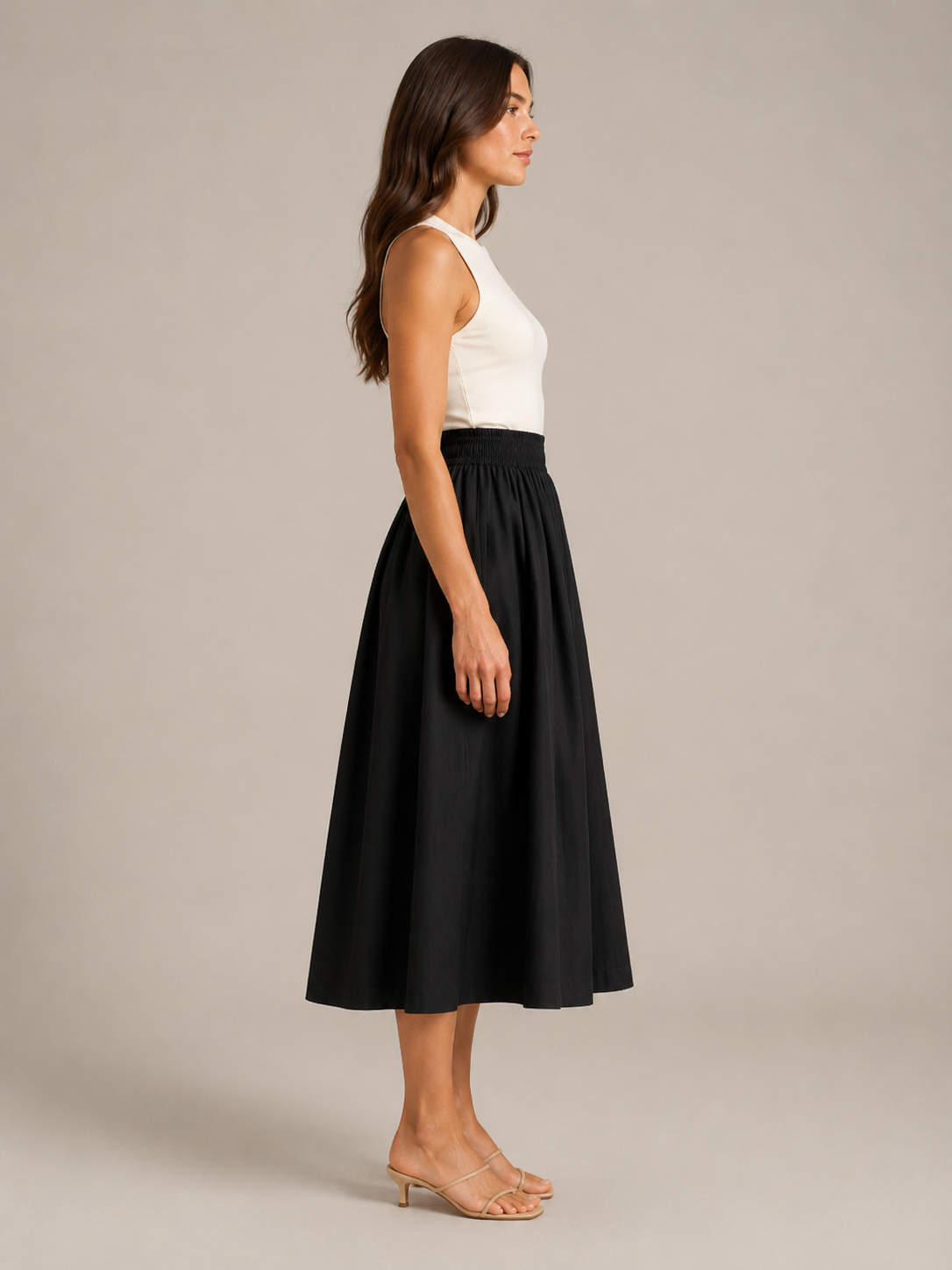 Polina - Dames Midi-rok Met Hoge Taille En Plooien