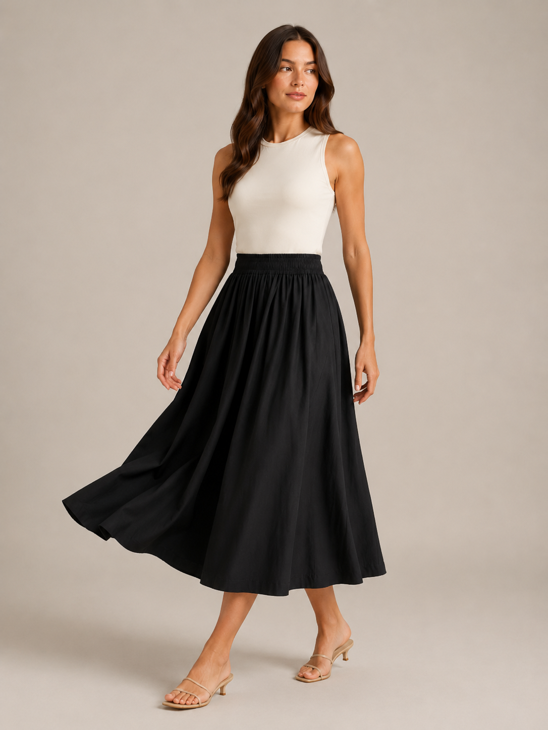 Polina - Dames Midi-rok Met Hoge Taille En Plooien