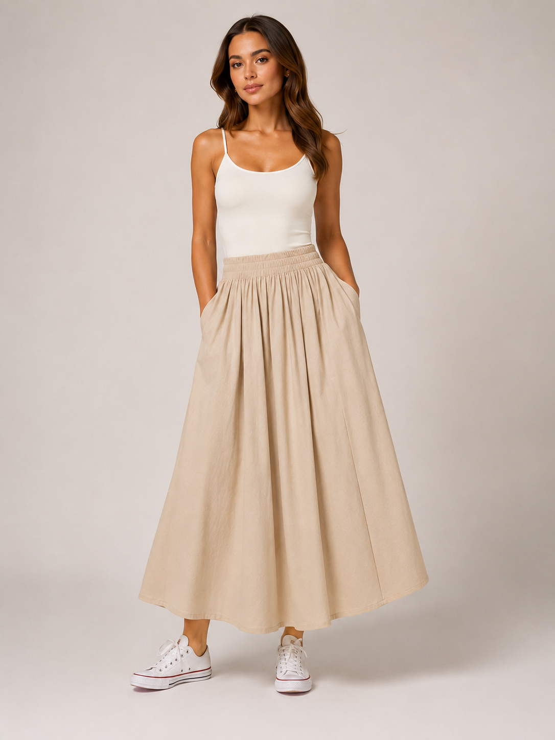 Polina - Dames Midi-rok Met Hoge Taille En Plooien