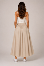Polina - Dames Midi-rok Met Hoge Taille En Plooien