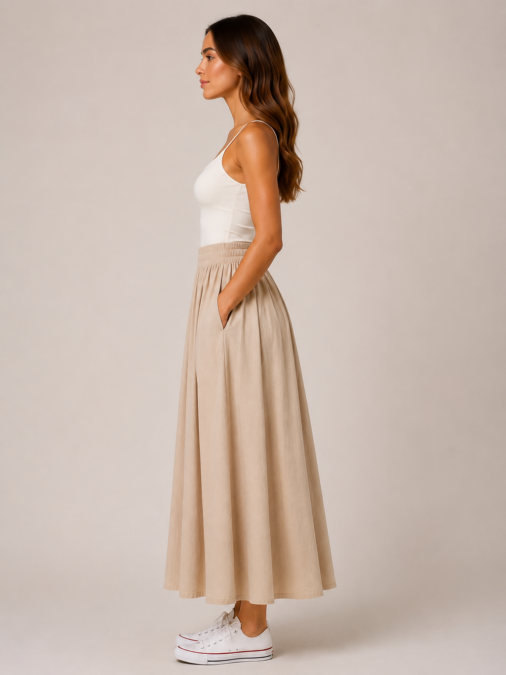 Polina - Dames Midi-rok Met Hoge Taille En Plooien