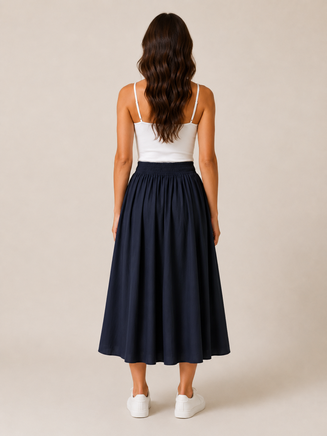 Polina - Dames Midi-rok Met Hoge Taille En Plooien