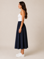 Polina - Dames Midi-rok Met Hoge Taille En Plooien