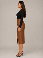 Prudence - Dames Leren Look Plissé Rok Met Hoge Split