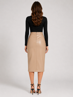 Prudence - Dames Leren Look Plissé Rok Met Hoge Split