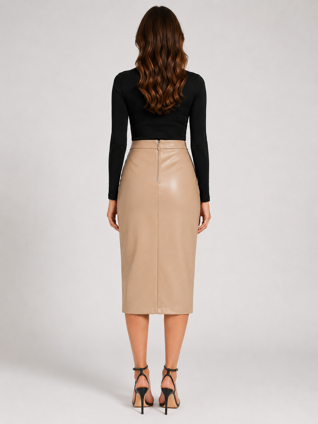 Prudence - Dames Leren Look Plissé Rok Met Hoge Split