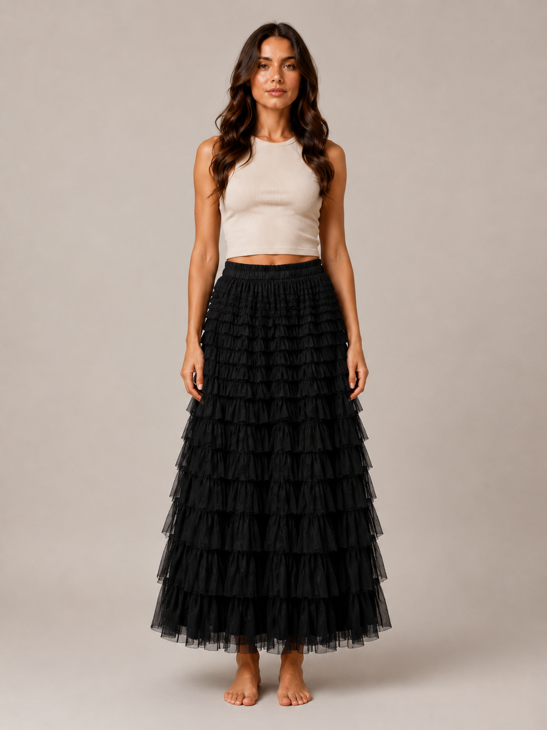 Polly - Tule Dames Maxi-rok Met Elastische Tailleband