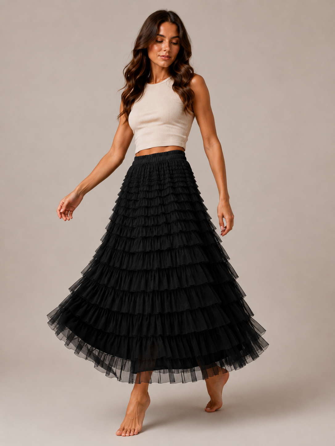 Polly - Tule Dames Maxi-rok Met Elastische Tailleband