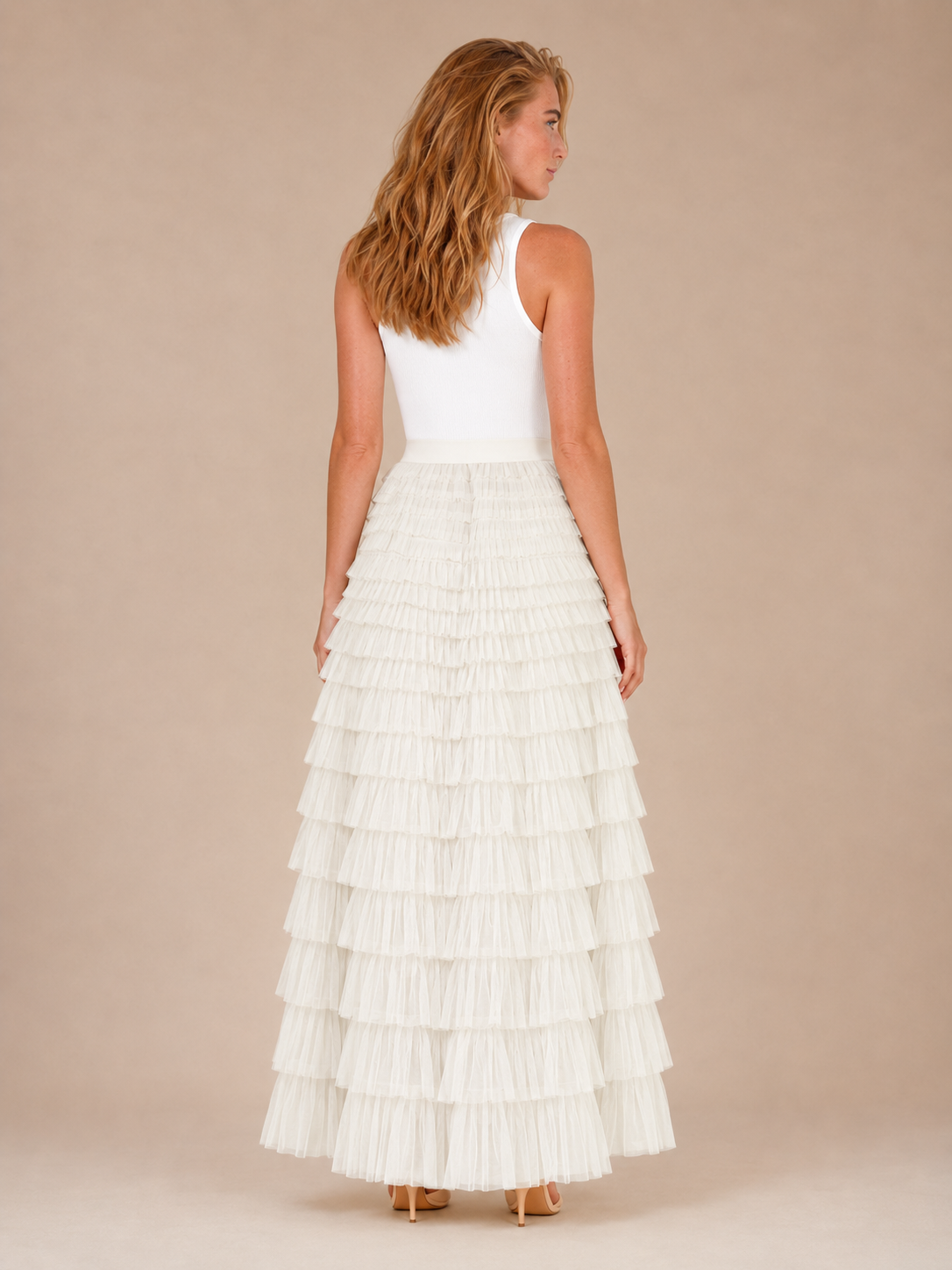 Polly - Tule Dames Maxi-rok Met Elastische Tailleband
