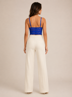Pleuni - Dames Kanten Cropped Top Met V-Hals En Bloemenprint