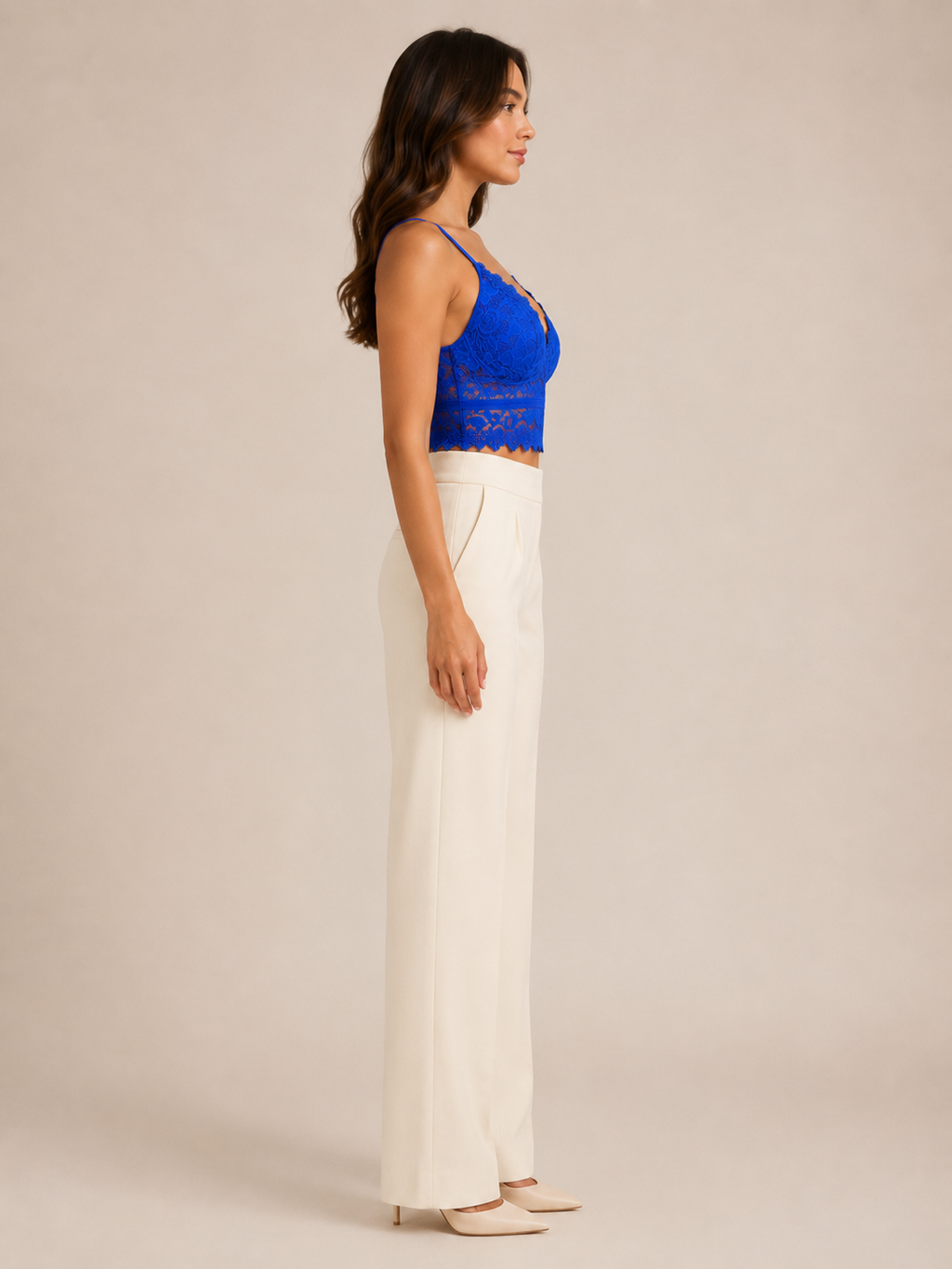 Pleuni - Dames Kanten Cropped Top Met V-Hals En Bloemenprint