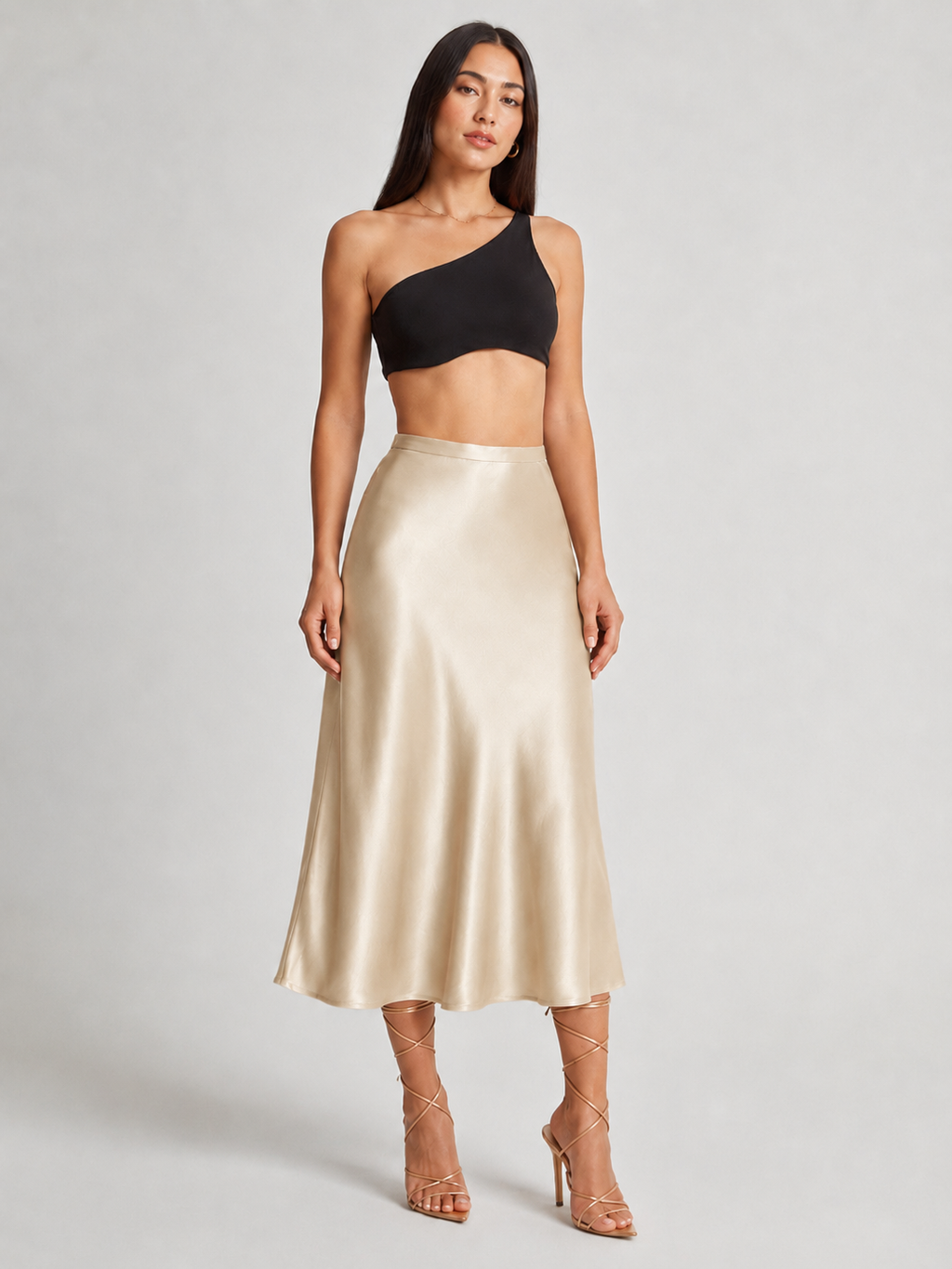 Parisa - Satijnen Dames Midi-rok Met Hoge Taille