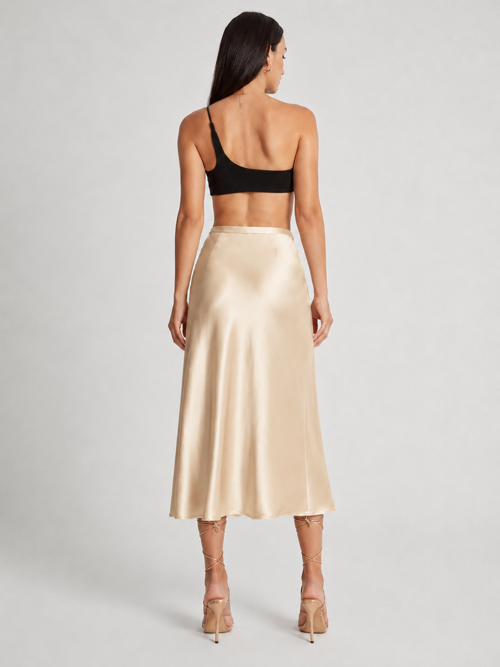 Parisa - Satijnen Dames Midi-rok Met Hoge Taille