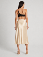Parisa - Satijnen Dames Midi-rok Met Hoge Taille