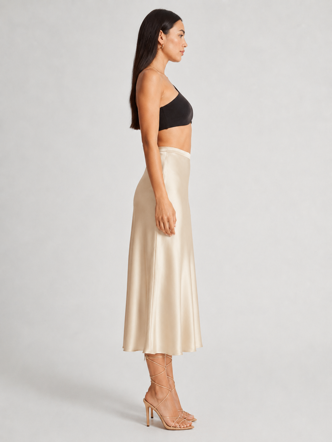 Parisa - Satijnen Dames Midi-rok Met Hoge Taille