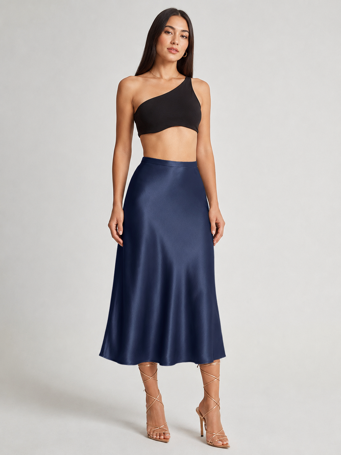 Parisa - Satijnen Dames Midi-rok Met Hoge Taille