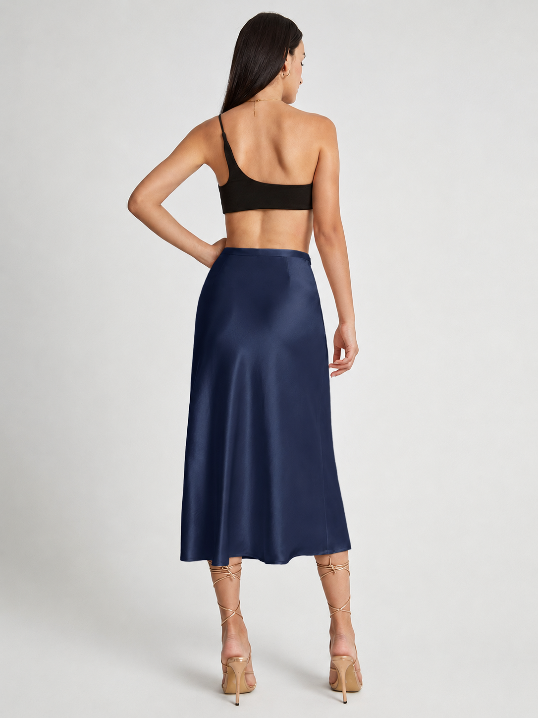 Parisa - Satijnen Dames Midi-rok Met Hoge Taille
