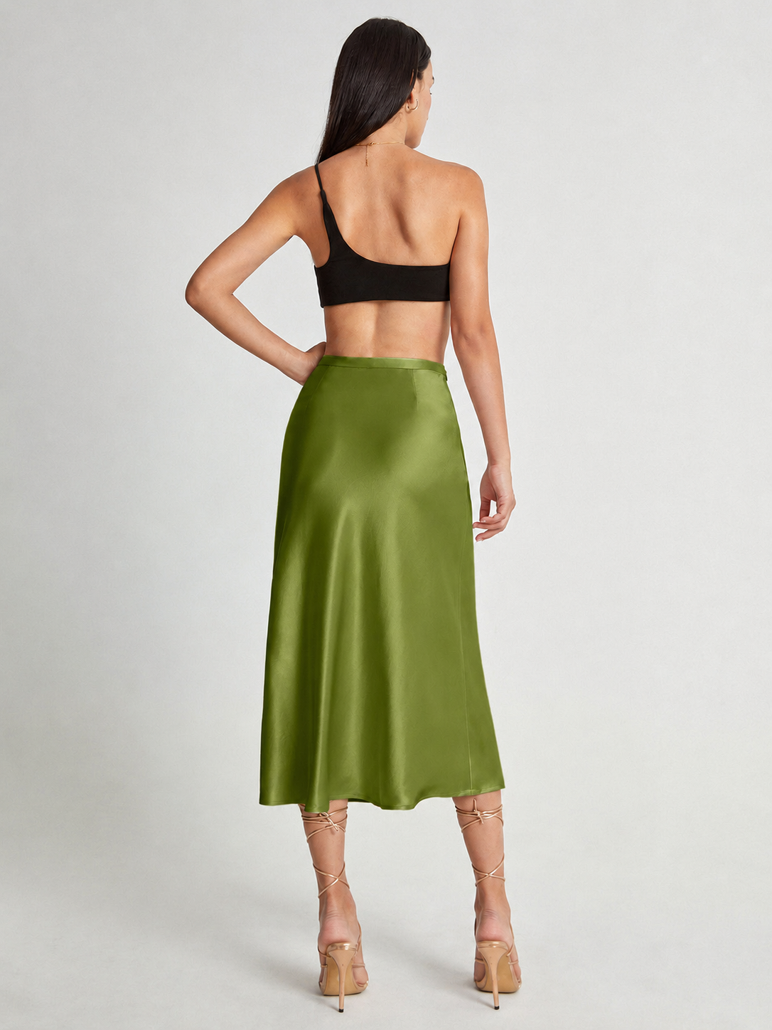 Parisa - Satijnen Dames Midi-rok Met Hoge Taille